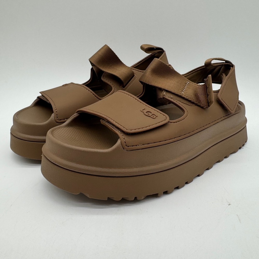 UGG GoldenGlow Women's Size 10 Bison Brown Platform Sandals Adjustable Straps